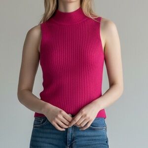 Lulus Women’s Pink Ribbed‎ Sleeveless Mock Neck Top Small – Knit Tank